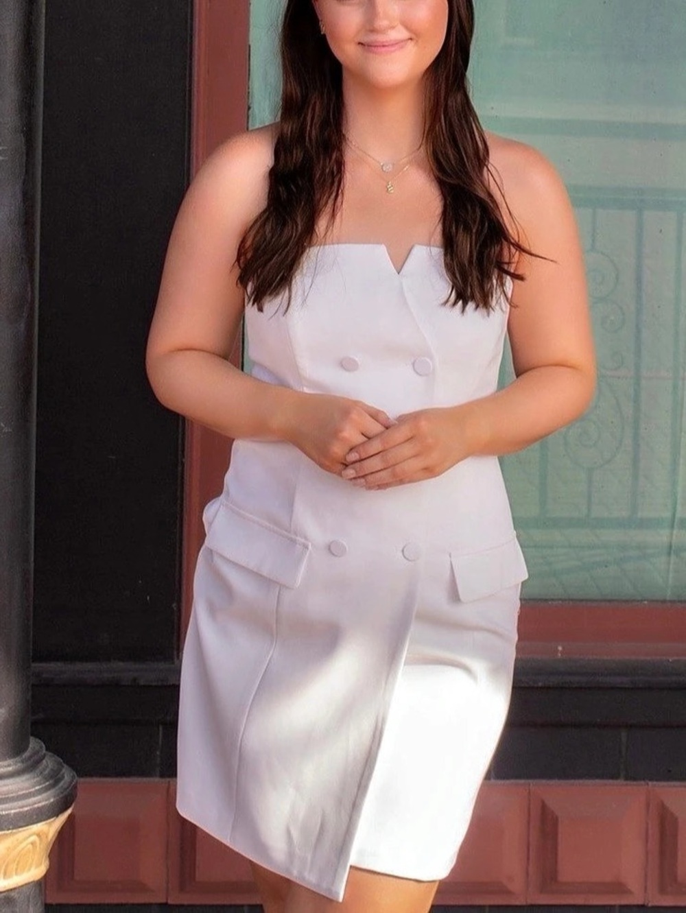 Adelyn Rae White Jillette Strapless Blazer Dress Mini
Size Medium M